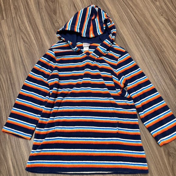 Hanna Andersson kids sz S blue red Striped Terry Hoodie Cover up - Picture 1 of 5